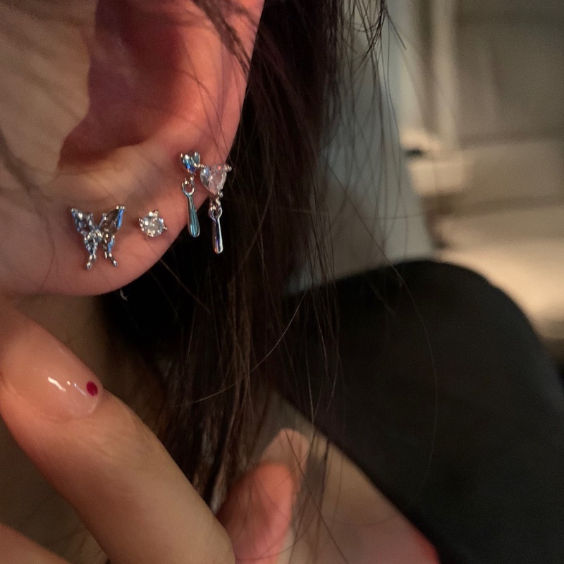 Set 6 Bông Tai Mạ Bạc Hình Bướm Chất Lượng Cao