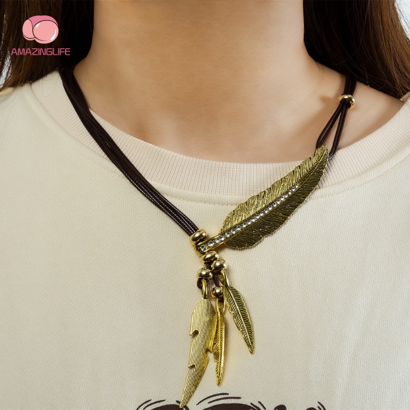 Vòng cổ Da Mặt Hình Lông Vũ Bằng Hợp Kim Phong Cách Bohemian Thời Trang Cho Nam Và Nữ