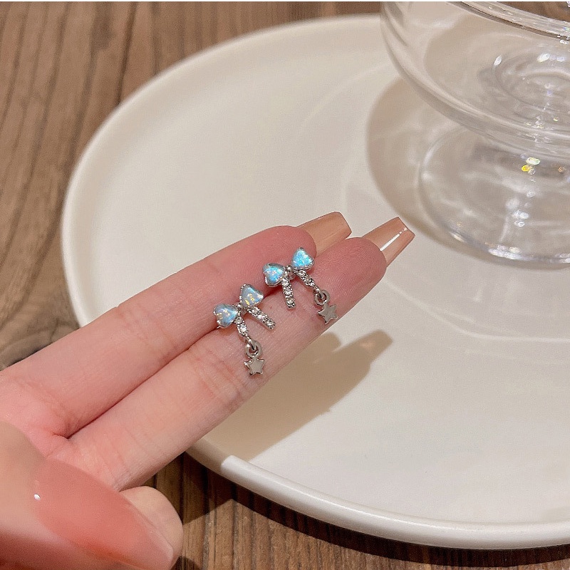 Bông Tai Hình Chiếc Nơ Màu Xanh Dương Thời Trang Hàn Quốc 2023 Dành Cho Tuổi Teen