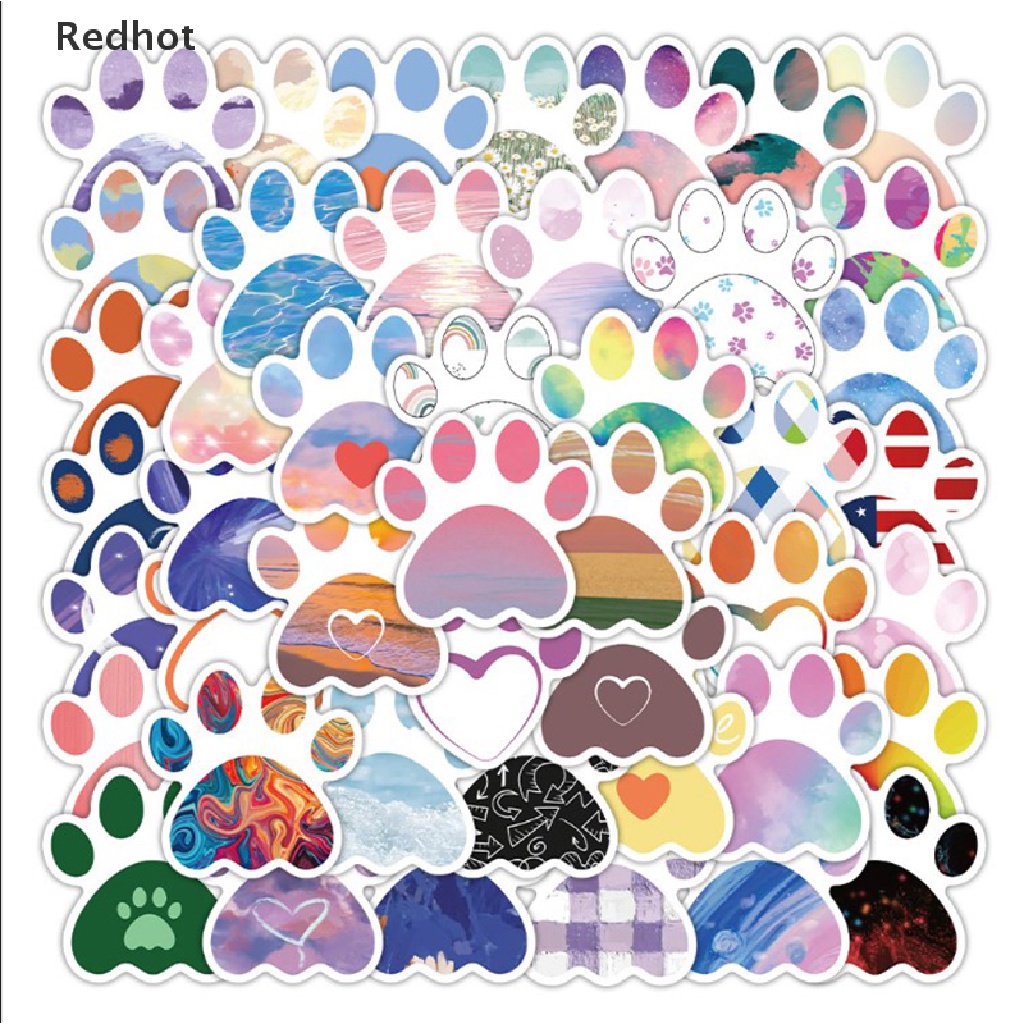 Bộ 50 Miếng Dán Hình Dấu Chân Chó Hoạt Hình Trang Trí Laptop Xe Hơi