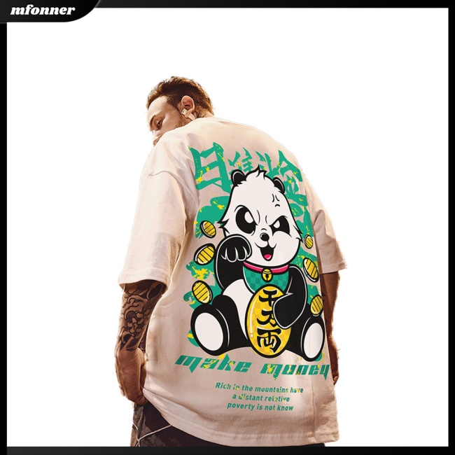 Áo Thun Tay Ngắn Cổ Tròn In Hình Gấu Trúc Phong Cách Dân Tộc Thời Trang Mùa Hè Cho Nam