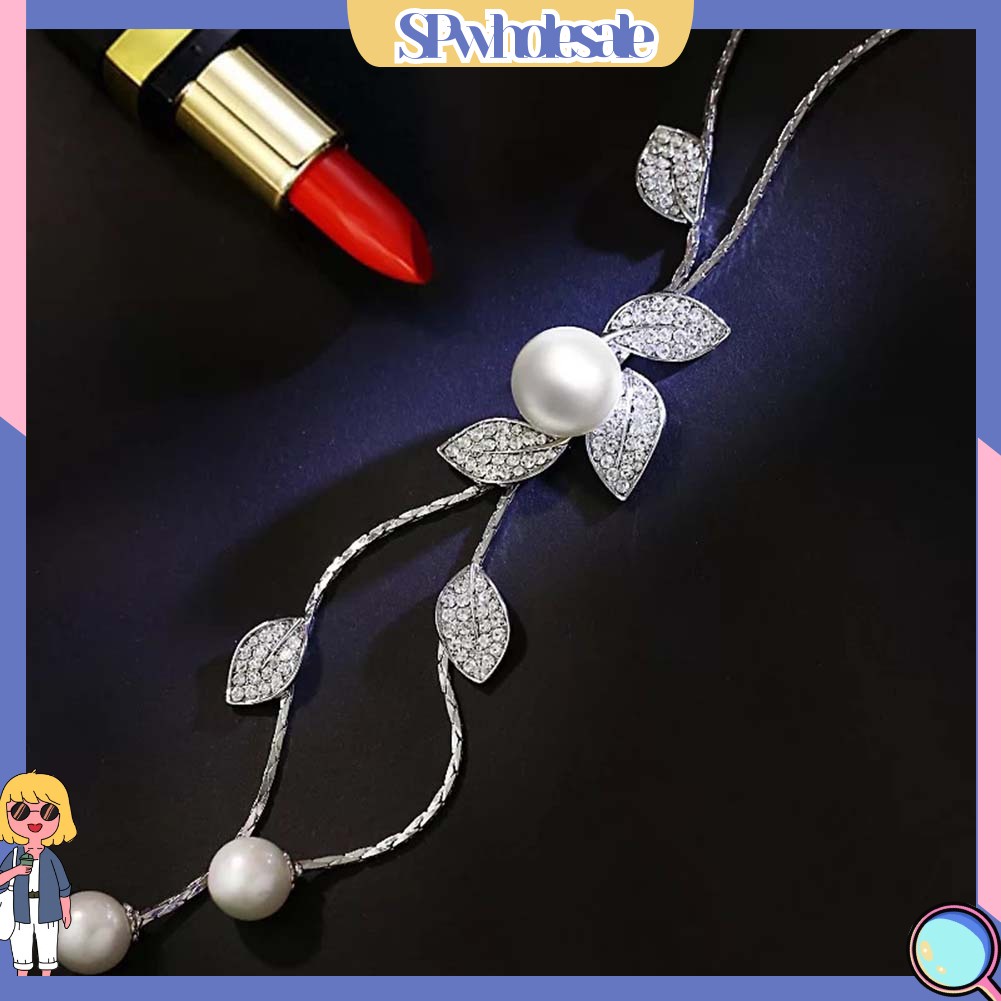 &lt;SPwholesale&gt; Vòng cổ Dáng Dài Mặt Hình Lá Đính Ngọc Trai Nhân Tạo Cho Nữ