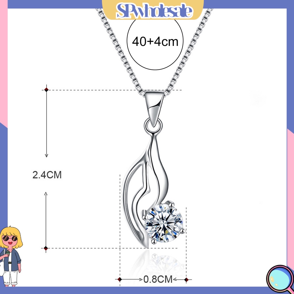 &lt;SPwholesale&gt; Vòng cổ Mạ Bạc 925 Mặt Hình Lá Đính Đá Zircon