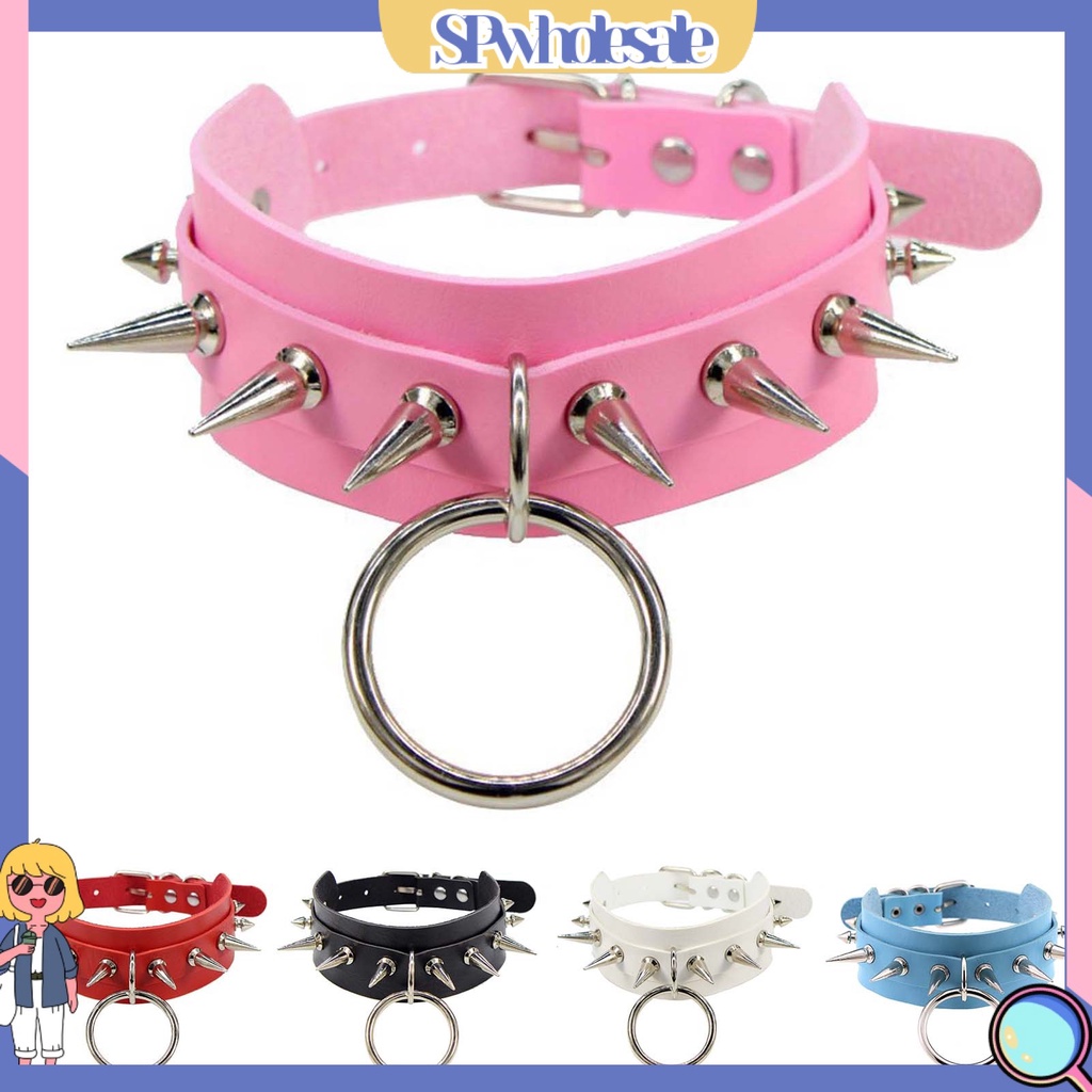 <SPwholesale> Vòng Cổ Giả Da Có Thể Điều Chỉnh Thoải Mái Phong Cách Punk Rock Thích Hợp Đi Tiệc