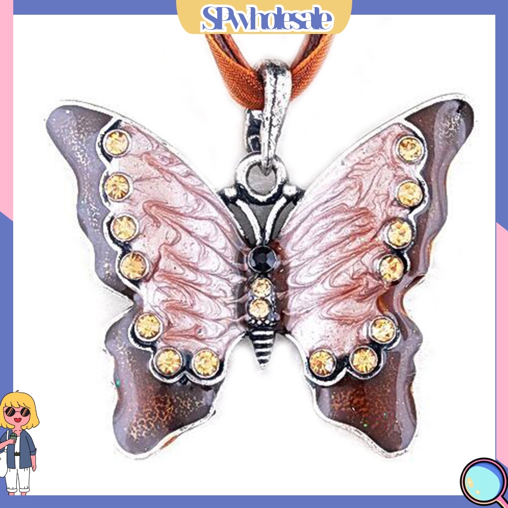 &lt;SPwholesale&gt; Vòng cổ Mặt Hình Bướm Tráng Men Đính Đá Phong Cách Vintage Cho Nữ