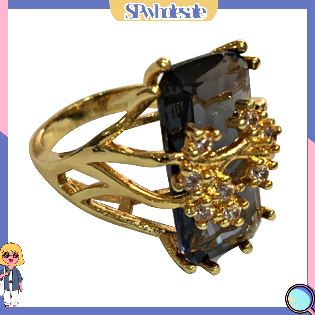 <SPwholesale> Nhẫn Đính Đá Chữ Nhật Họa Tiết Nhánh Cây Kiểu Vintage Thời Trang Dự Tiệc Cưới / Đính Hôn Cho Nữ