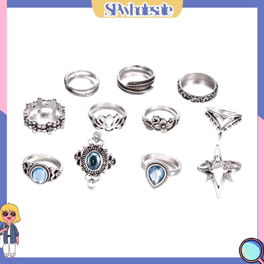 <SPwholesale> Set 11 Nhẫn Đeo Khớp Ngón Tay Phong Cách Retro