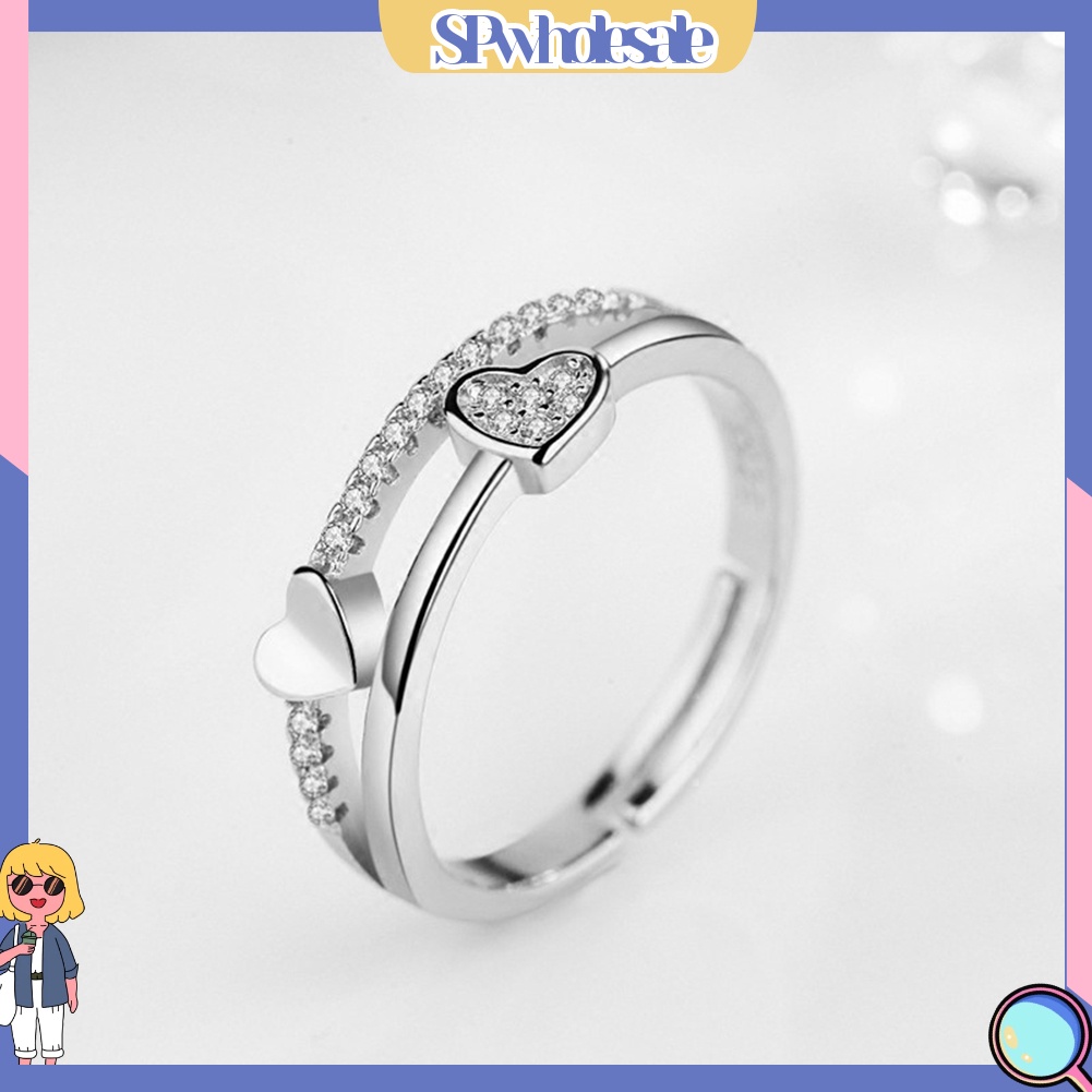 <SPwholesale> Nhẫn Hở Hai Đầu Hình Trái Tim Đính Đá Thời Trang Cho Nữ