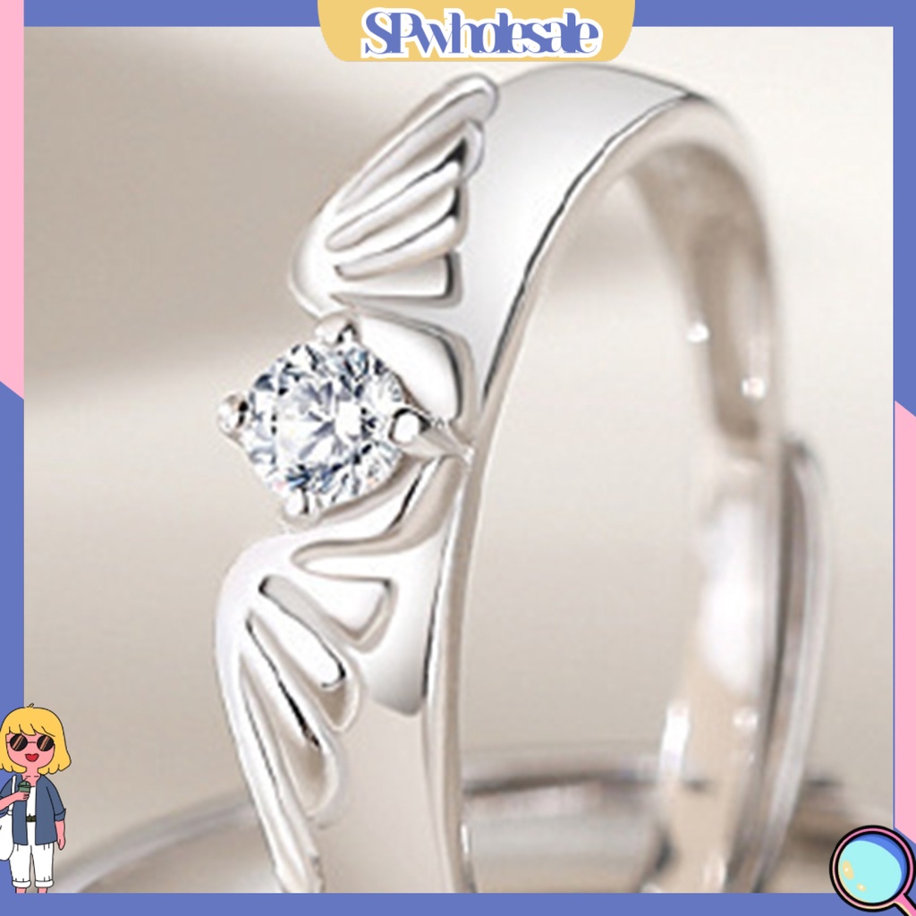 <SPwholesale> Nhẫn Đính Đá Zircon Mạ Điện Sáng Bóng Trang Trí Cánh Thiên Thần Quỷ Quà Tặng Cho Cặp Đôi