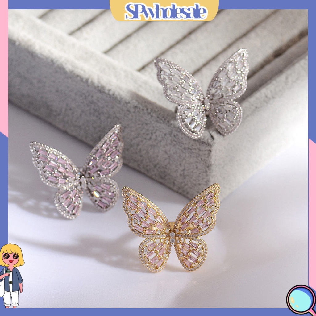 <SPwholesale> Nhẫn Hình Bướm Rỗng Đính Đá Thời Trang Cho Nữ