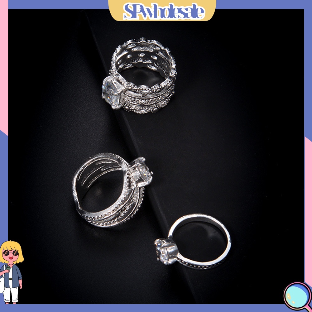 &lt;SPwholesale&gt; Bộ 3 Nhẫn Hợp Kim Đính Đá Phong Cách Cổ Điển Cho Nữ