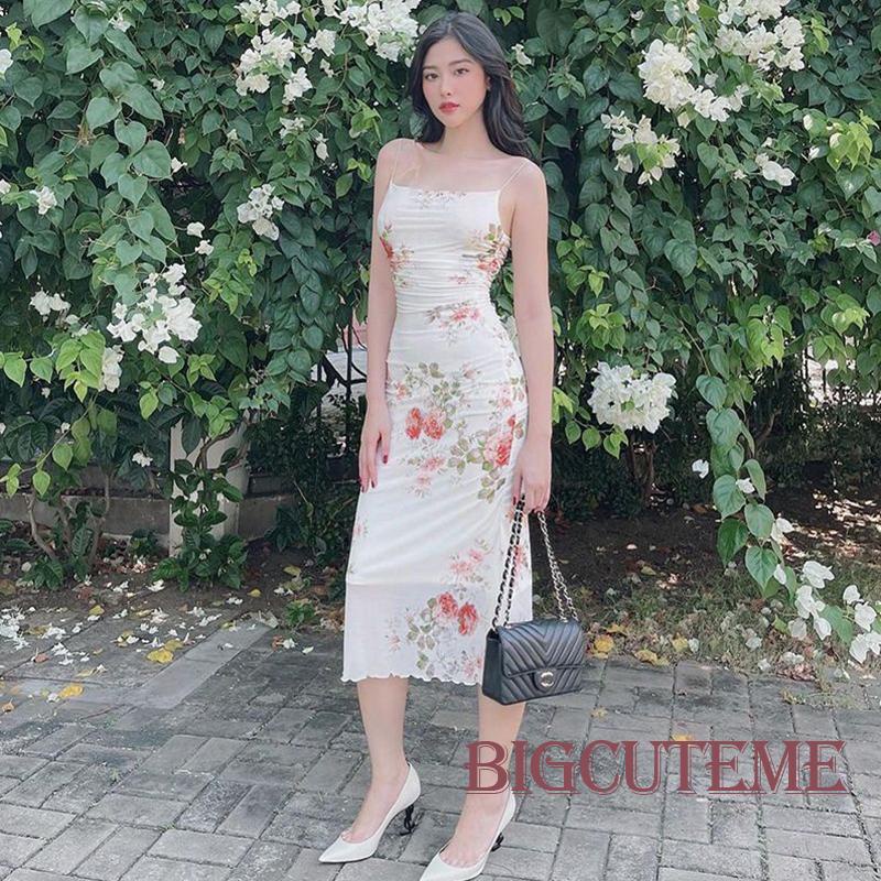 Đầm Midi Sát Nách Ôm Dáng In Họa Tiết Hoa Thời Trang Mùa Hè Cho Nữ