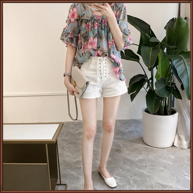 Áo Sơ Mi Chiffon Tay Loe Cổ Chữ V Dáng Rộng In Họa Tiết Thời Trang Cho Nữ