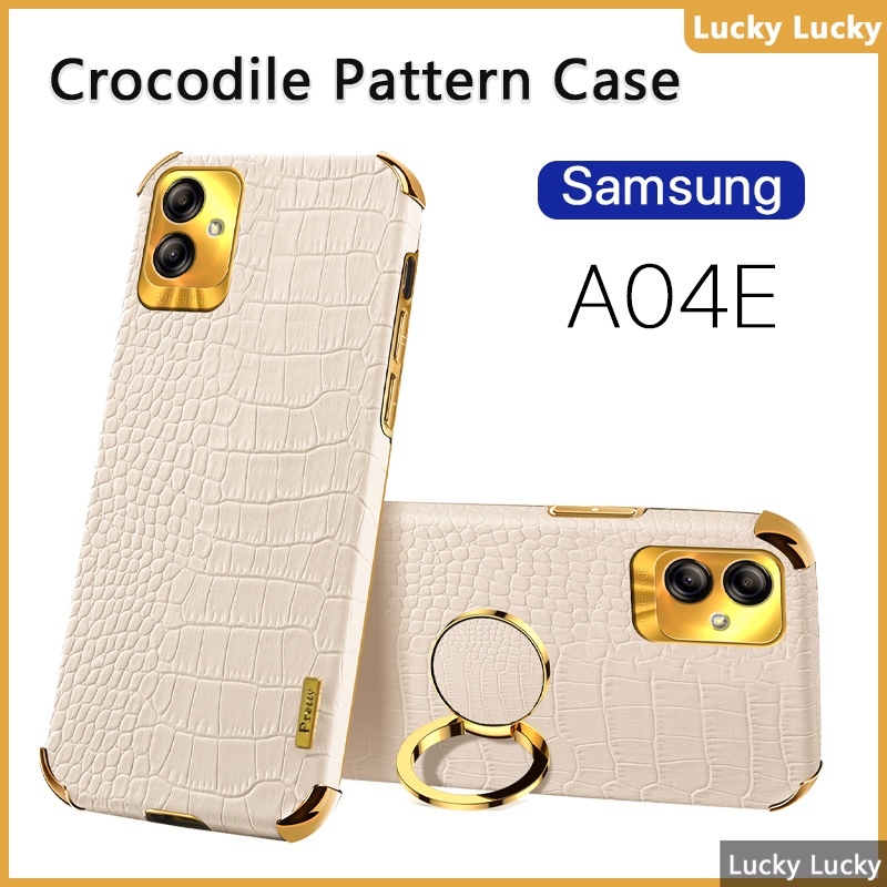 ốp lưng Samsung A04E A04 A04S A14 A24 A34 A54 5G Họa Tiết Cá Sấu Giá đỡ vòng đeo tay PU Cover Máy ảnh bảo vệ toàn diện Mạ vàng Mảnh khảnh cảm xúc tuyệt vời Chống vân tay tản nhiệt lót