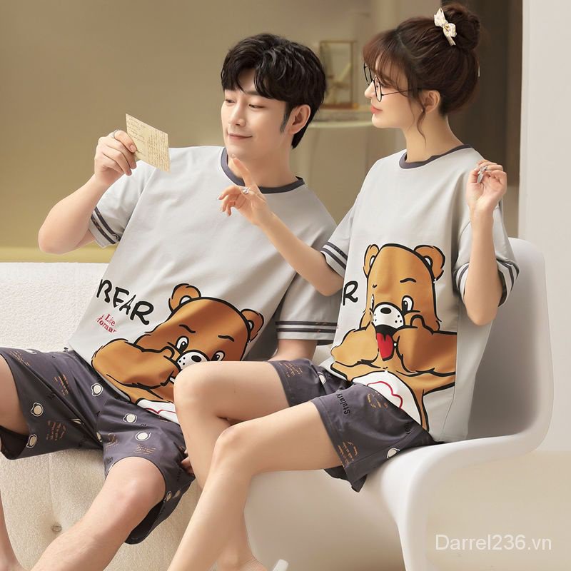 Bộ Đồ Ngủ Cotton Mỏng Tay Ngắn 300 Họa Tiết Mặt Cười Plus Size Thời Trang Mùa Hè Cho Cặp Đôi