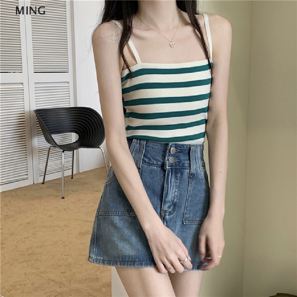 Áo Hai Dây Dệt Kim Họa Tiết Kẻ Sọc Thời Trang Mùa Hè Quyến Rũ Cho Nữ