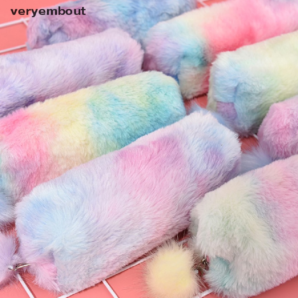 Túi Đựng Bút Phối Lông Màu Sắc Gradient Đáng Yêu