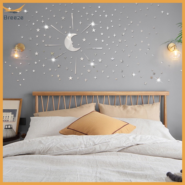 105 Sticker Dán Tường Chống Thấm Nước Tự Dính Hình Trăng Sao 3d Có Thể Tái Sử Dụng