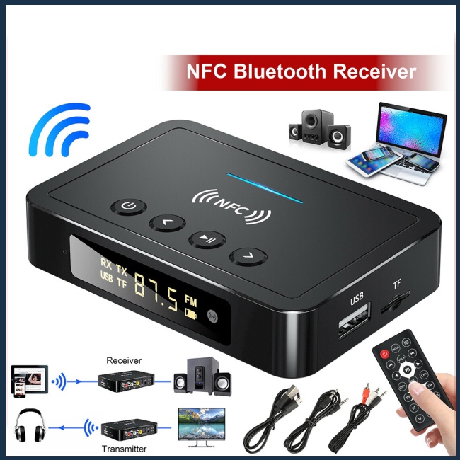 Thiết Bị Thu Phát Bluetooth 5.0 Không Dây Nfc M6 Fm 3 Trong 1 Có Màn Hình Led Hiển Thị