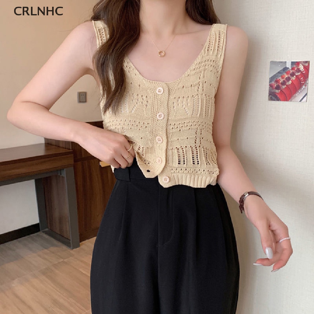 Áo croptop dệt kim CRLNHC không tay thời trang cho nữ
