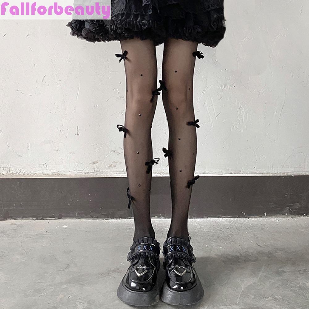 Fallforbeauty Quần Tất Nhung Nylon Thoáng Khí Đính Nơ Đơn Giản Phong Cách Lolita Nhật Bản Cho Nữ
