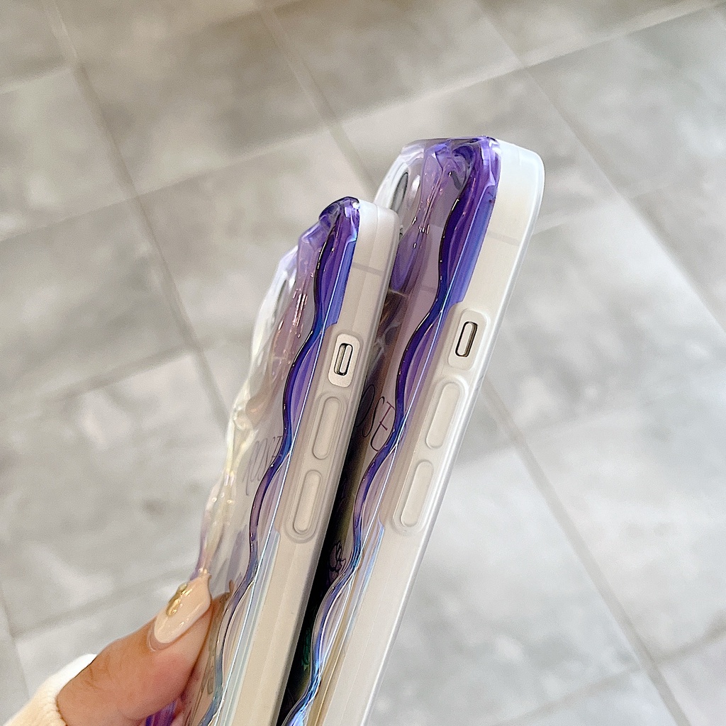 Ốp Điện Thoại TPU Màu Blue-ray Họa Tiết Hoa Xinh Xắn Chống Sốc Kèm Dây Đeo Cho IPhone 14 13 12 11 Pro Max