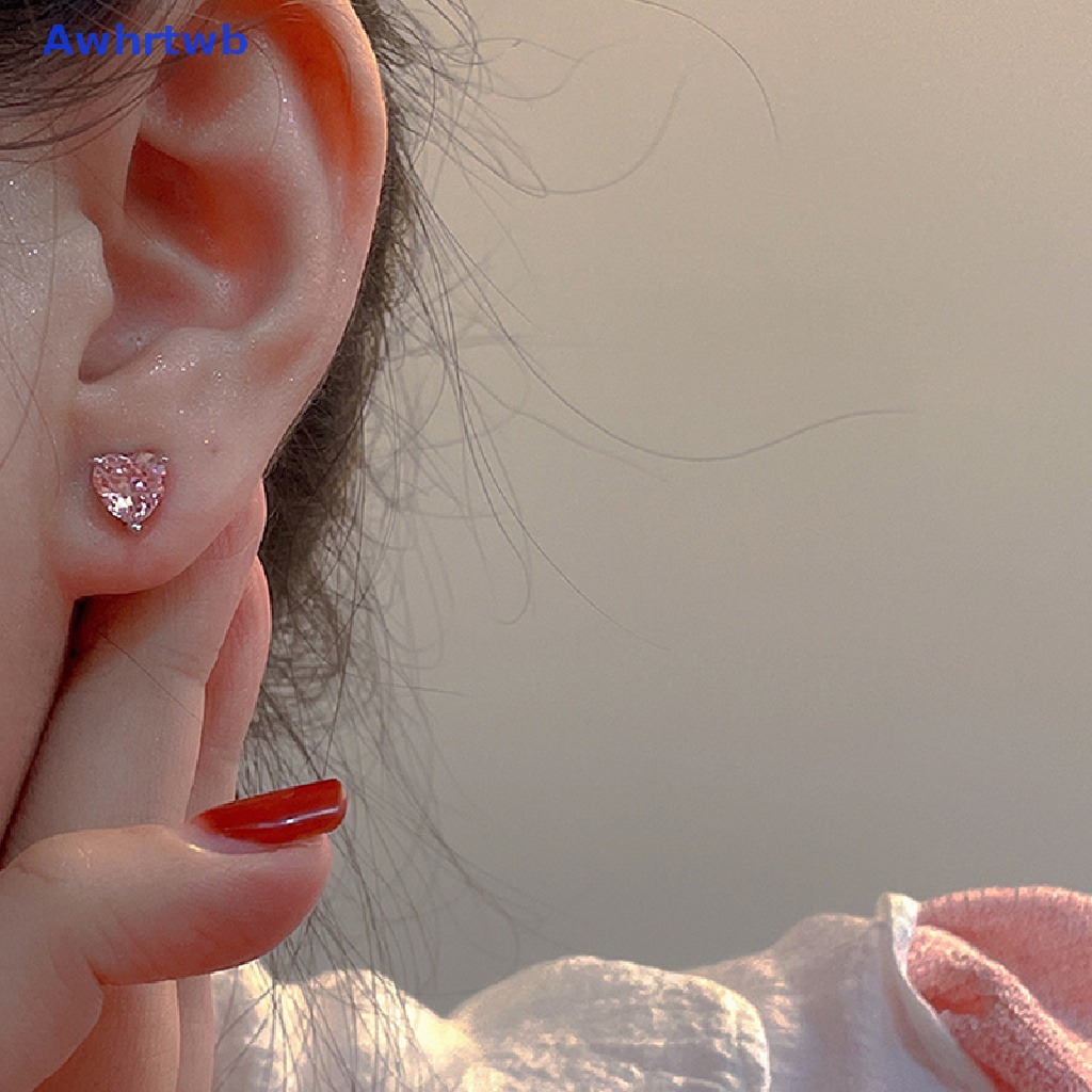 Set 1 / 2 Đôi Khuyên Tai Đính Đá Zircon Hồng Hình Giọt Nước Thời Trang Cho Nữ Mới