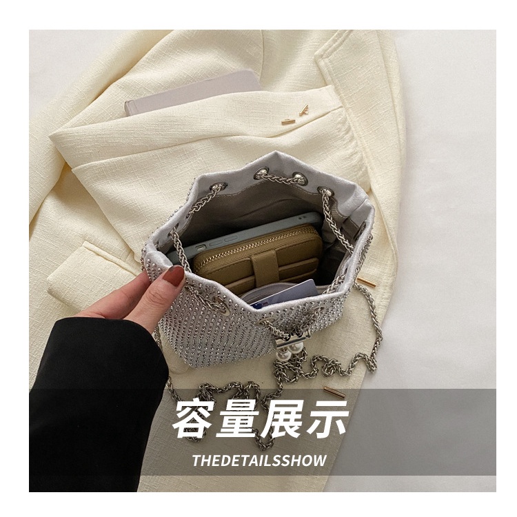 Túi Đeo Vai Dây Rút Đính Đá Thời Trang Mùa Xuân 2023 Giản Dị Dành Cho Nữ