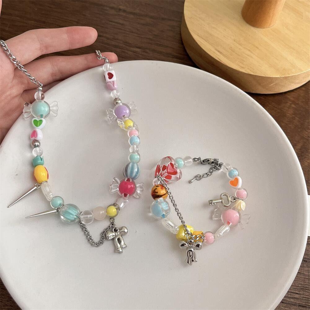 Vòng Tay Chuỗi Hạt Mặt Hình Nơ Trái Tim Thời Trang Hàn Quốc Cho Nữ