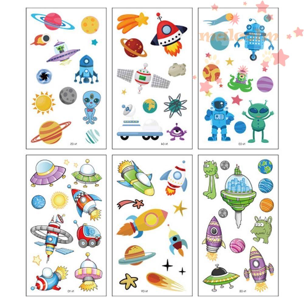 Set 10 Miếng Dán Hình Xăm Hoạt Hình Tàu Không Gian