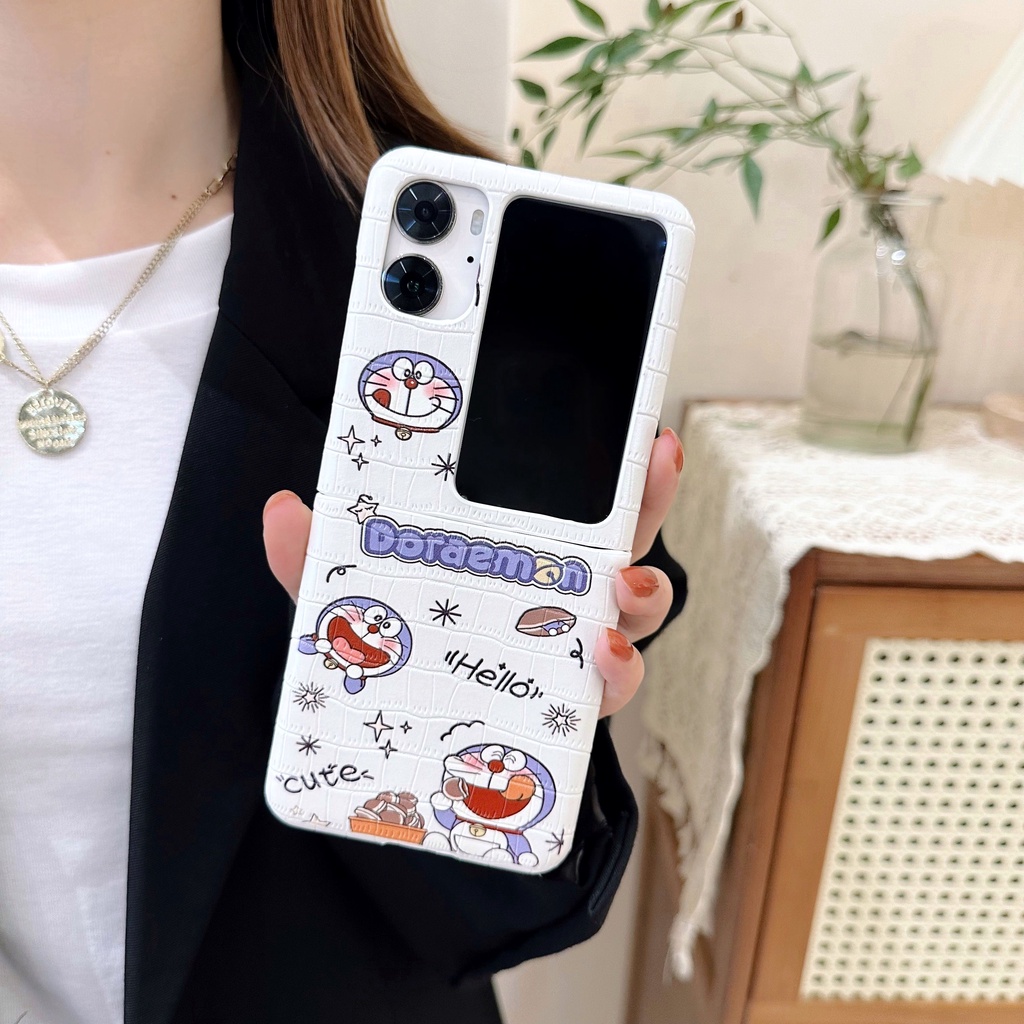 Ốp Điện Thoại Da Gập Được Chống Sốc Sáng Tạo In Hình Doraemon / Mèo hello Kitty Cho Oppo Find N2 Flip 5G