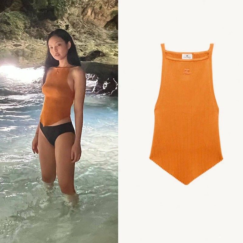 Jisoo Kim jisoo Áo Thun Dệt Kim Không Tay Ôm Dáng Vừa Vặn Mùa Hè Họa Tiết Sọc Pit BLACKPINK Cho Nữ