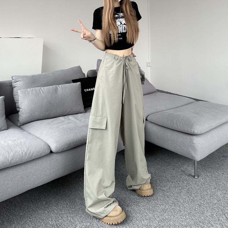 Quần Yếm Lưng Cao Ống Rộng  RENJIANVSHENG Thời Trang Cho Nữ