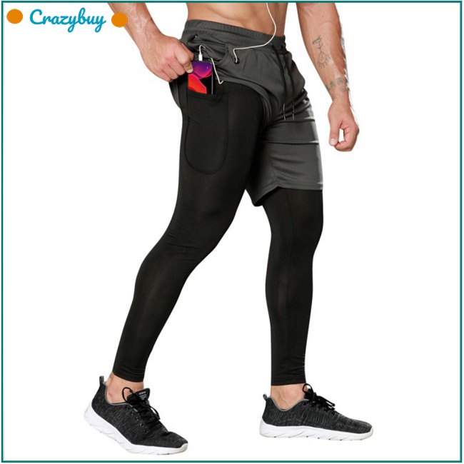 Cr Quần Legging Thể Thao Giả Hai Lớp Khô Thoáng Nhanh Thời Trang Cho Nam