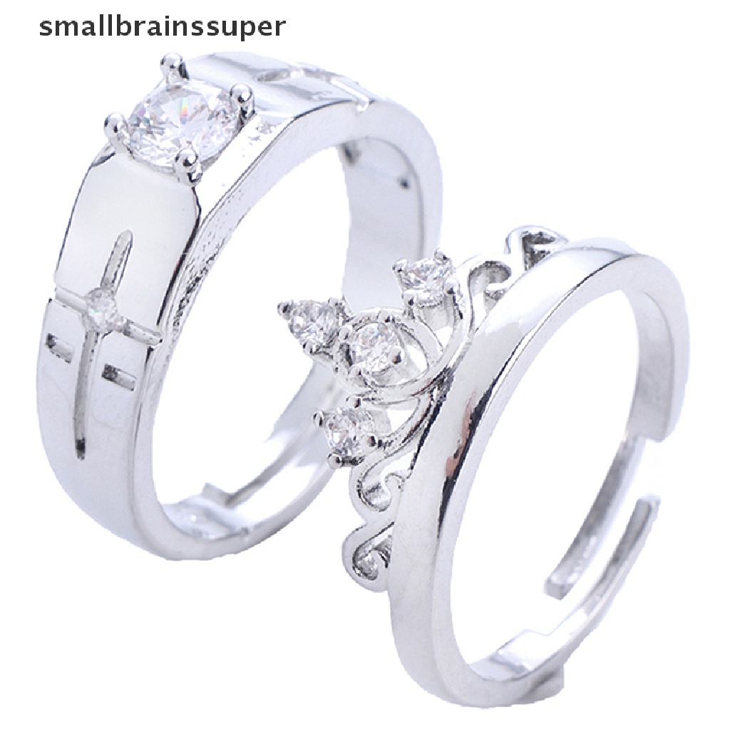 Bộ 2 Nhẫn Đính Hôn Đính Đá Pha Lê Hình Vương Miện Kích Thước Nhỏ Nhắn Có Thể Điều Chỉnh Kích Thước SBS
