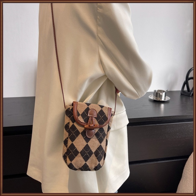 Túi Đeo Chéo Đựng Điện Thoại Có Khóa Kéo Họa Tiết Hình Thoi Đơn Giản Thời Trang Cho Nữ