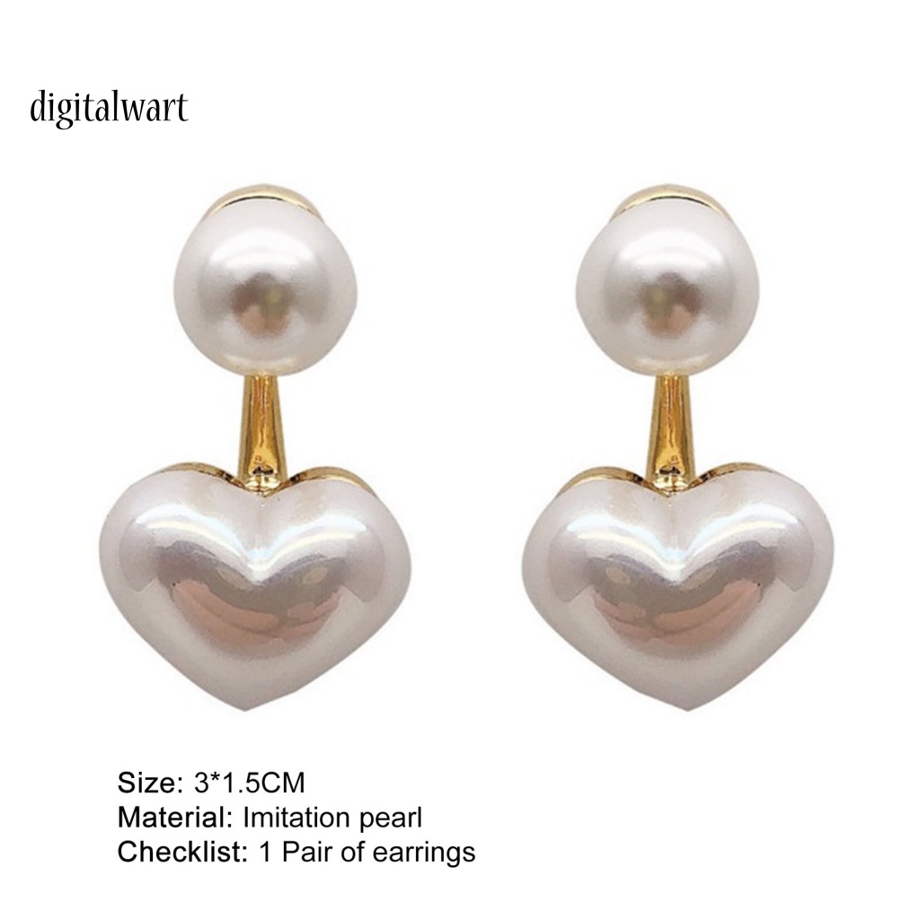 Kỹ Thuật Số| 1 Đôi Bông Tai Hình Trái Tim Đính Ngọc Trai Giả Màu Trắng Thời Trang Dành Cho Nữ