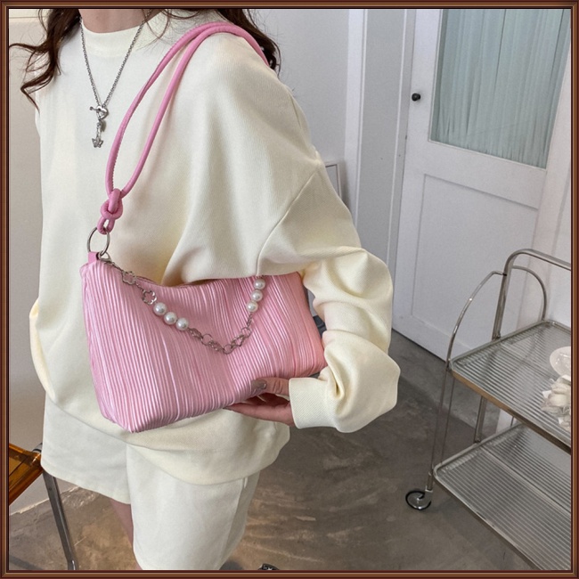 Túi Đeo Vai Xếp Ly Đính Ngọc Trai Phong Cách Hàn Quốc Thời Trang Cho Nữ