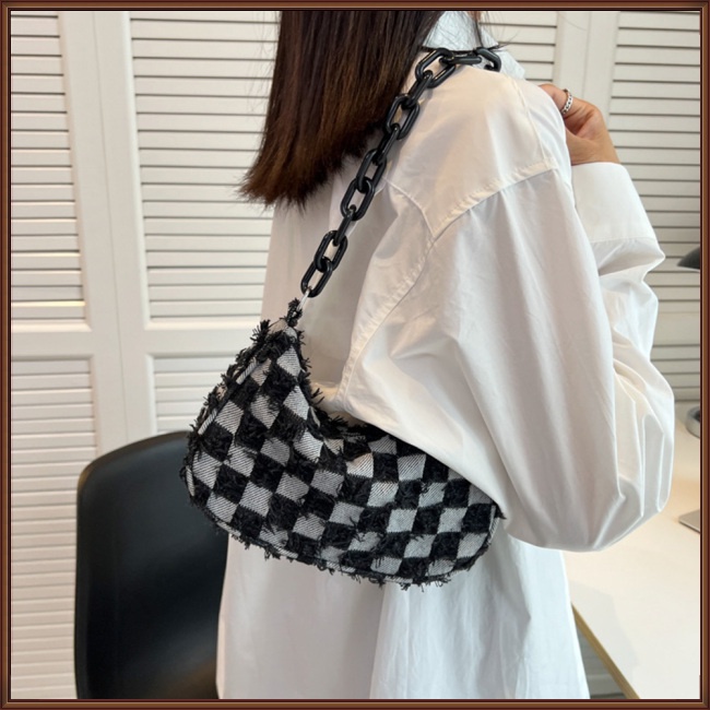 Túi Đeo Vai Họa Tiết Sọc Caro Chất Liệu Denim Thời Trang Mùa Hè Cho Nữ