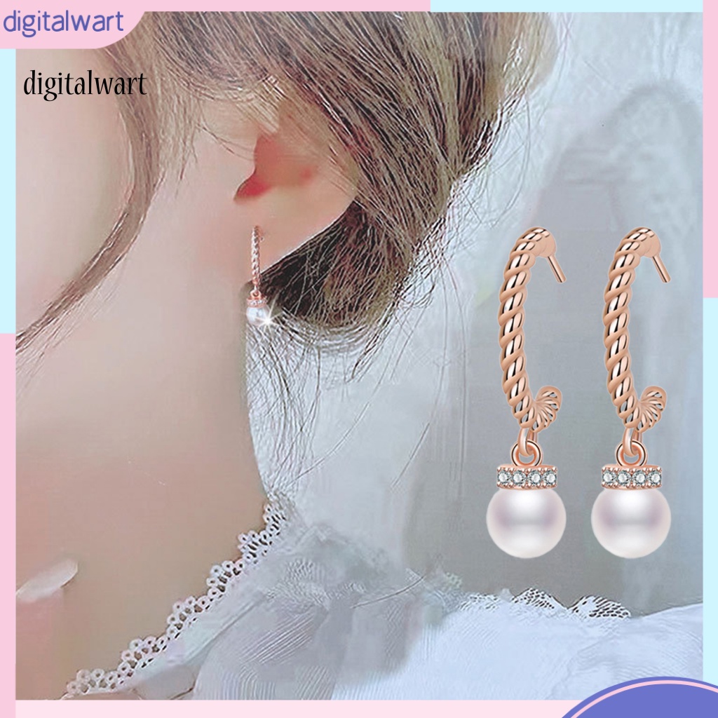 Kỹ Thuật Số| 1 Đôi Bông Tai Chữ C Đính Đá Ngọc Trai Giả Thời Trang Dành Cho Nữ