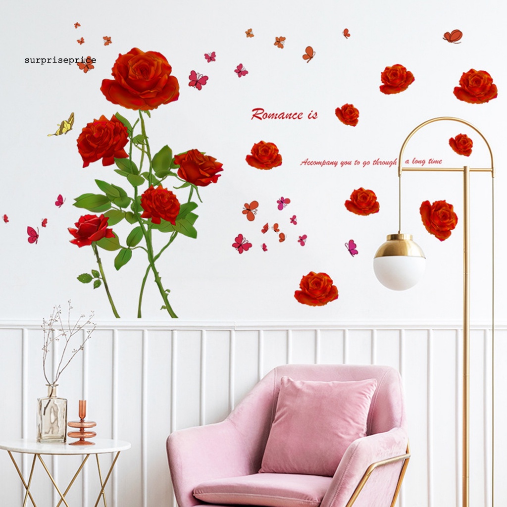 1 Bộ Sticker Dán Tường Tự Dính Chống Nước Họa Tiết Hoa Hồng Đỏ Trang Trí Nhà Cửa