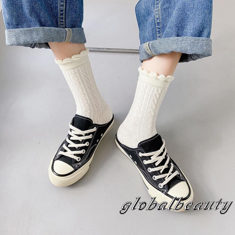 Vớ Cotton Cổ Vừa Thấm Hút Mồ Hôi Màu Nâu Trơn Thời Trang Mùa Đông Dành Cho Nữ