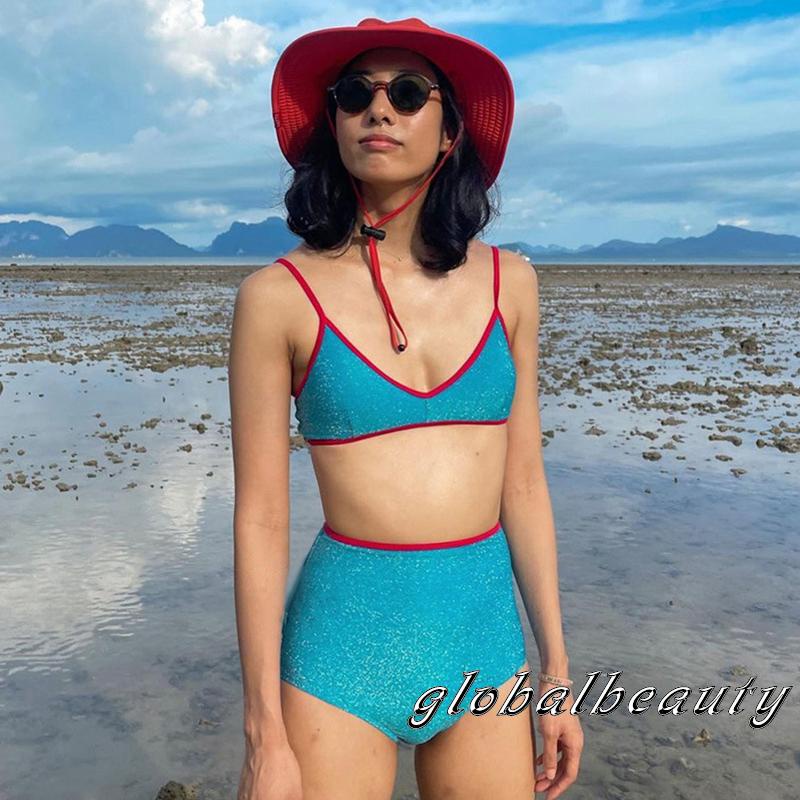 Gb-bộ Áo Crop Top 2 Dây Lấp Lánh + Quần Short Phong Cách Mùa Hè Cho Nữ