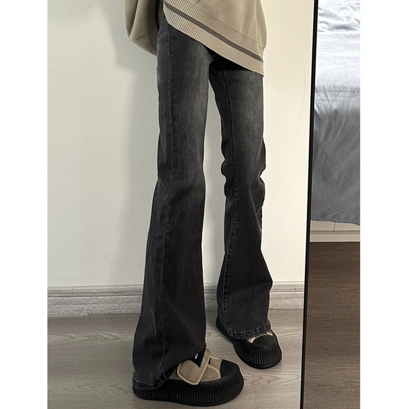 Quần Jean Nữ Ống Loe Lưng Cao Co Giãn Phong Cách Thu Đông Kiểu Mới