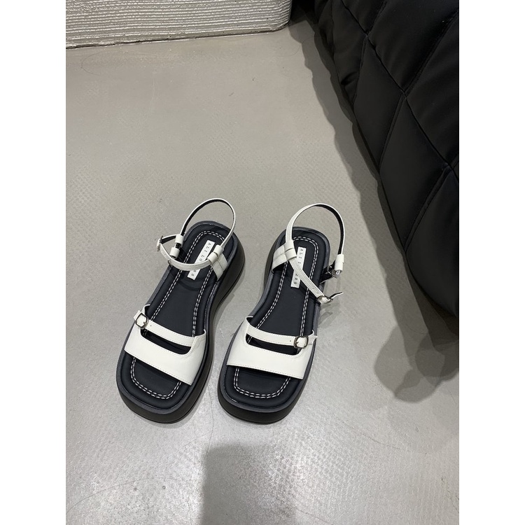 Giày Sandal Bằng Da PU Đế Bằng 4CM Hở Ngón Màu Trơn Thời Trang Mùa Hè Dành Cho Nữ