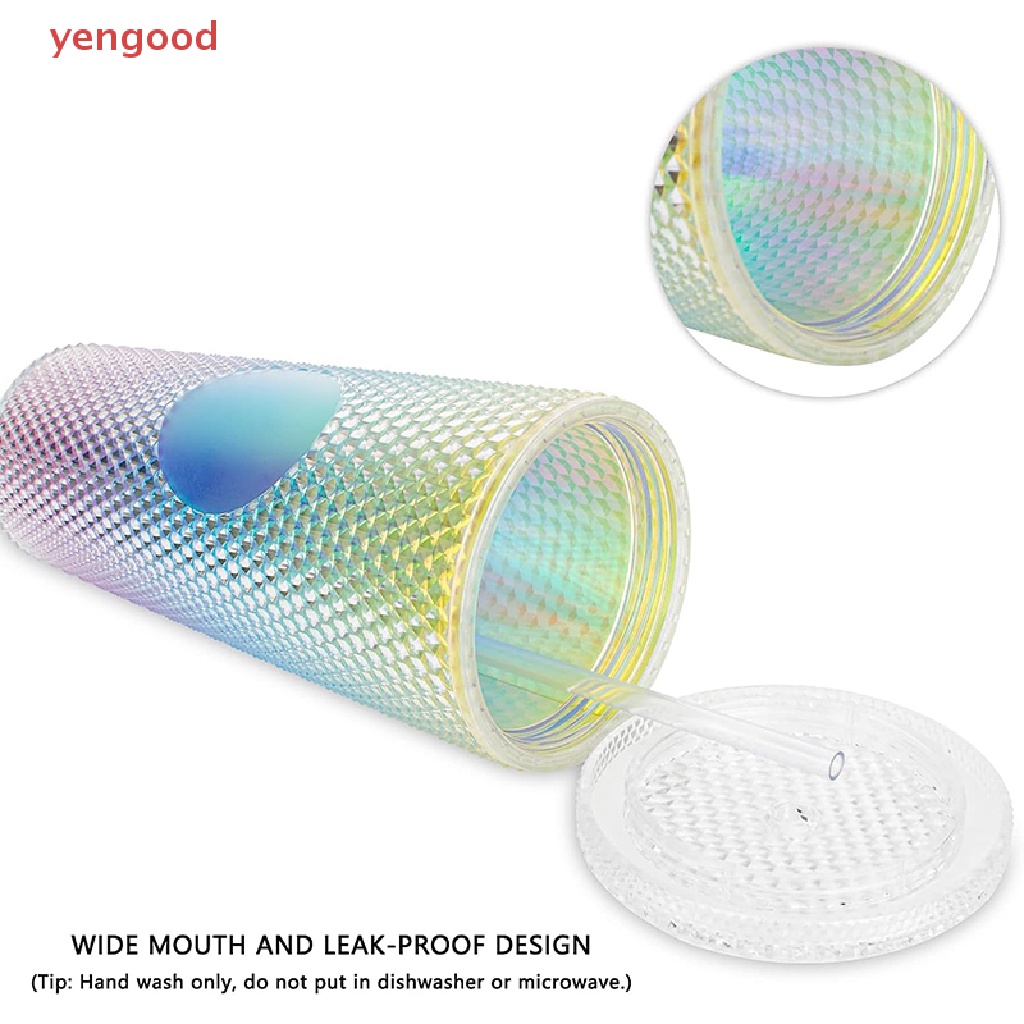 Cốc Uống Nước Hai Lớp Bằng Nhựa Có Nắp Và Ống Hút Có Thể Tái Sử Dụng