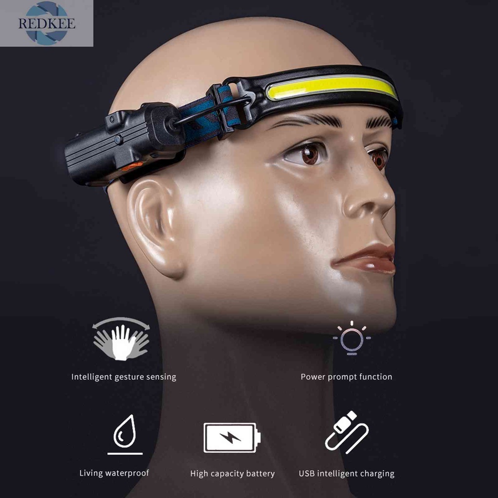 [Giảm Giá!!!]Đèn Pha LED COB USB 3 Chế Độ Sáng Chống Nước Có Thể Sạc Lại Với Cảm Ứng Cho Hoạt Động Thể Thao Ngoài