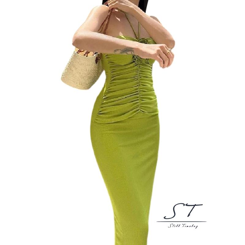 Đầm Dự Tiệc Hai Dây Cổ Yếm Xếp Ly Thời Trang Xuân Hè Cho Nữ CY03 S-M-L