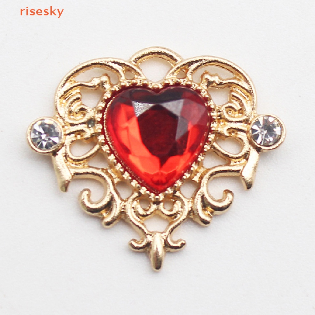 Set 5 Nút Hợp Kim 21 * 25mm Hình Trái Tim Đính Đá Trang Trí Quần Áo Diy