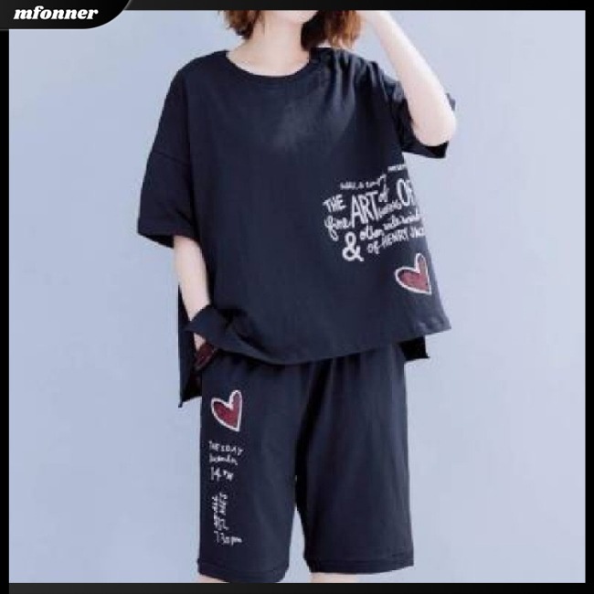 Set Đồ Mùa Hè 2 Món Gồm Áo Thun Tay Cộc In Họa Tiết + Quần Ngắn Dáng Rộng Thời Trang Cho Nữ